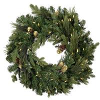 Vickerman 30" Artificial Emerald Mixed Fern Cedar Wreath 100 Warm White Incandescent Lights