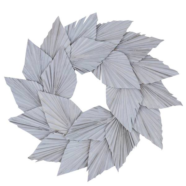 17" White Washed Palm Spear Wreath