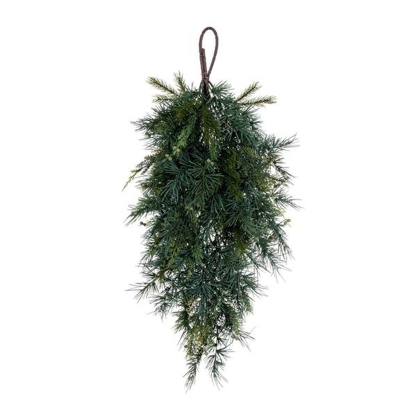 30" Artificial Mixed Fern Cedar Teardrop Hanging Bush