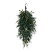 Vickerman 30" Artificial Mixed Fern Cedar Teardrop Hanging Bush
