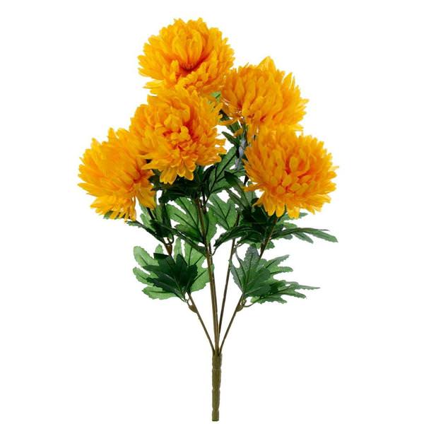23" Artificial 5 Flower Marigold Yellow Mum Bush