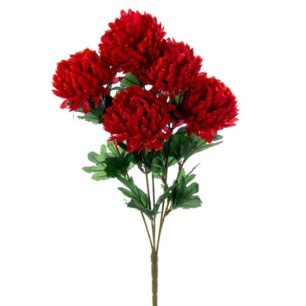 23" Artificial 5 Flower Crimson Red Mum Bush