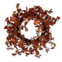 Vickerman 22" Artificial Orange Leaf Berry Unlit Wreath