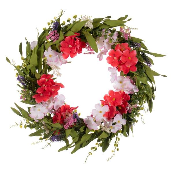 22" Artificial Pink Fall Floral Wreath
