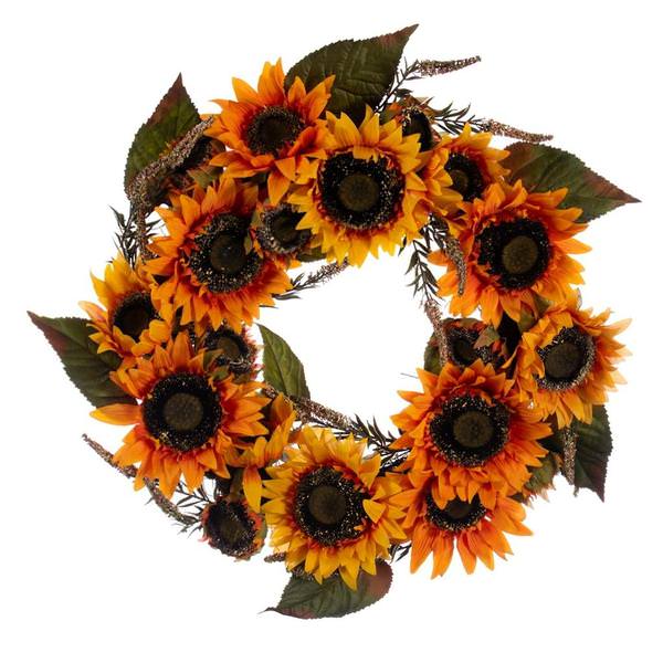 24" Artificial Yellow Sunflower with Fern Wreath