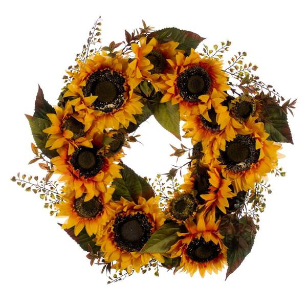 24" Artificial Yellow Sunflower with Grass Wreath