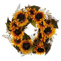 Vickerman 24" Artificial Yellow Sunflower with Grass Wreath