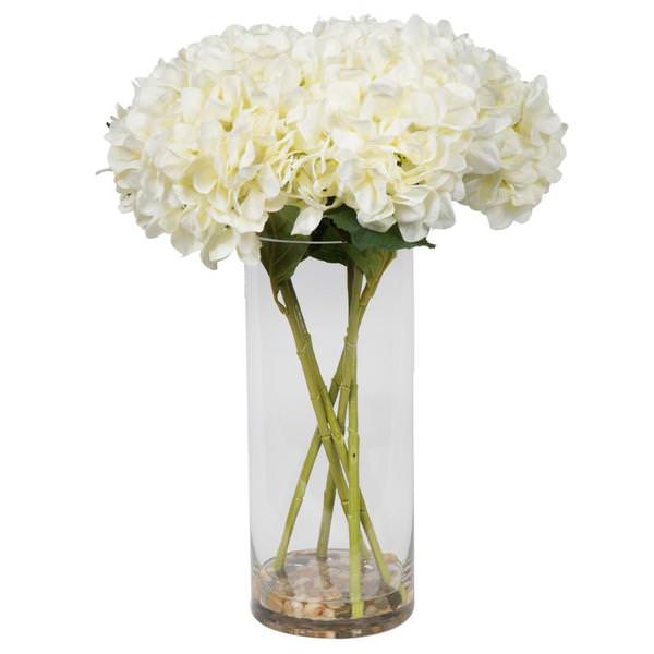 21" Artificial Light Olive Hydrangea Bouquet Glass Vase