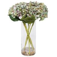 Vickerman 21" Artificial Seafoam Lavender Hydrangea Bouquet Glass Vase