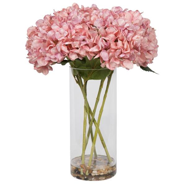 21" Artificial Pink Hydrangea Bouquet Glass Vase
