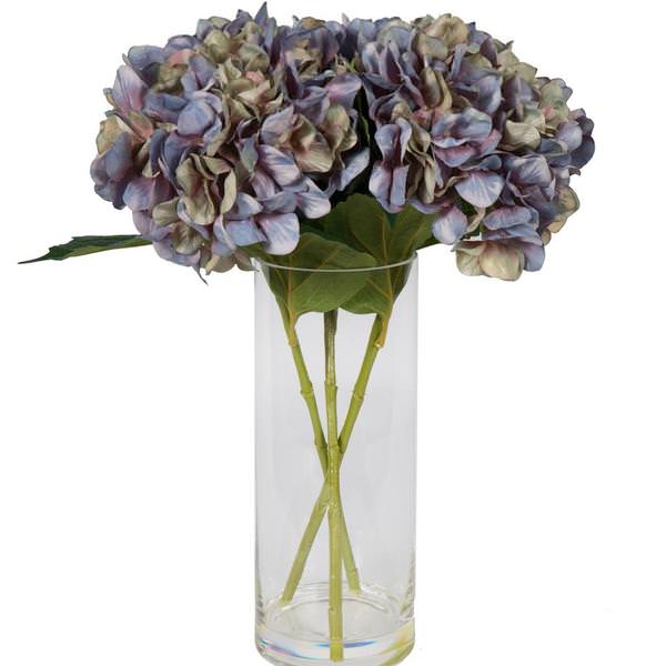 17" Artificial Lavender Hydrangea Bouquet in Glass Vase with Acrylic Water