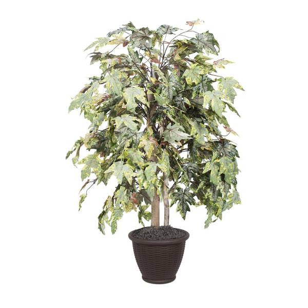 4' Artificial Green Frosted Maple Artificial Bush in Brown Container