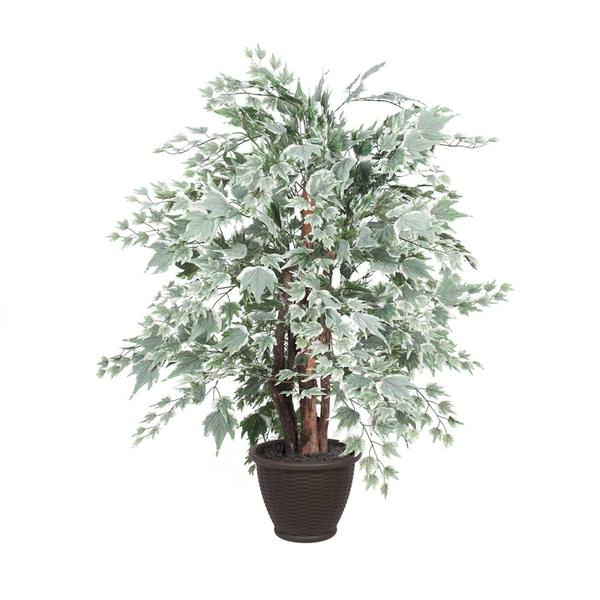 4' Artificial Green / Silver Maple Extra Full in Brown Container