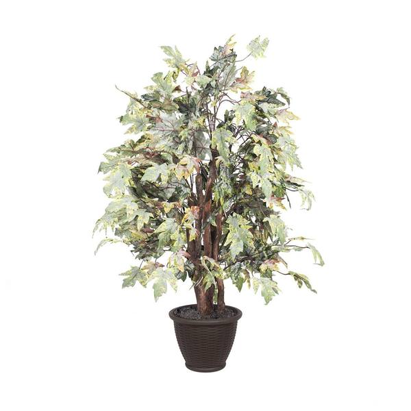 4' Artificial Green / Brown  Frosted Maple Extra Full in Brown Container