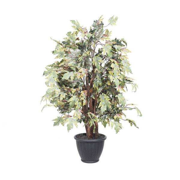 4' Artificial Green / Brown Frosted Maple Extra Full in Gray Container