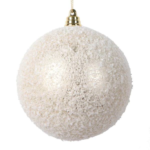 4" Champagne Matte Snow Ball Ornament (4 pack)