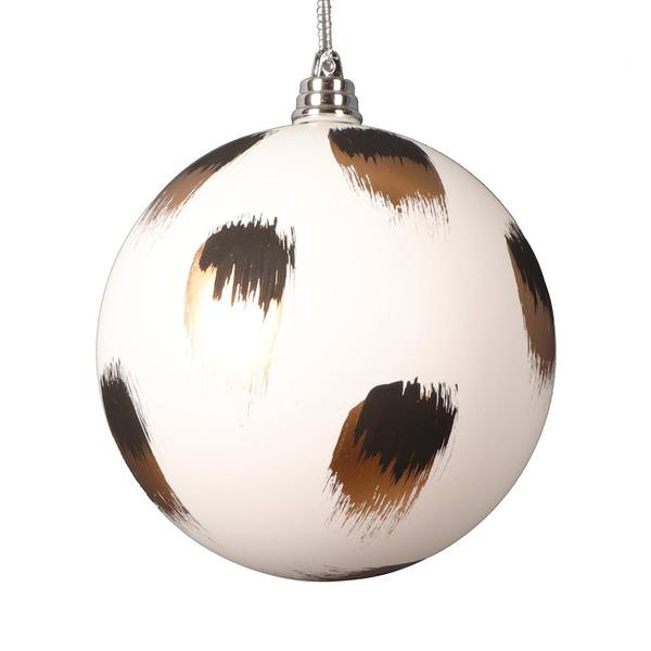 4" White Gold and Black Brush Strokes Ball Ornament (4 pack)