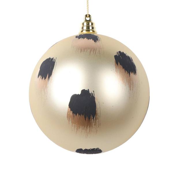 4" Champagne Gold and Black Brush Strokes Ball Ornament (4 pack)