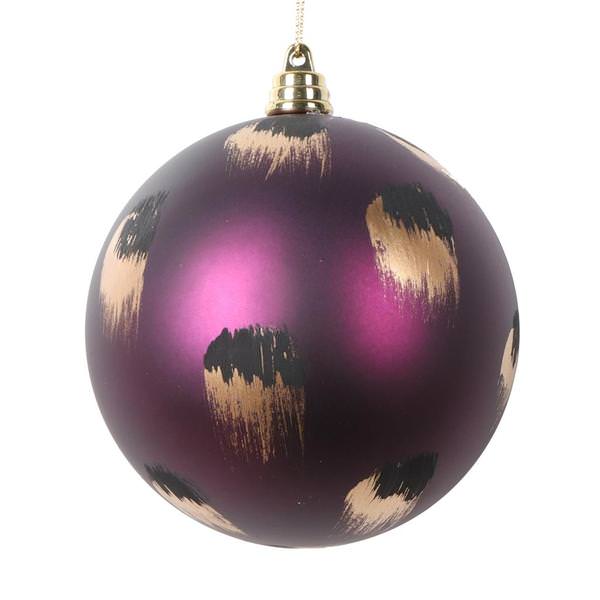 4" Plum Gold and Black Brush Strokes Ball Ornament (4 pack)