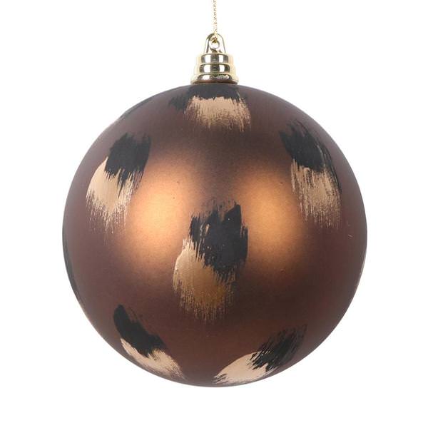 4" Mocha Gold and Black Brush Strokes Ball Ornament (4 pack)