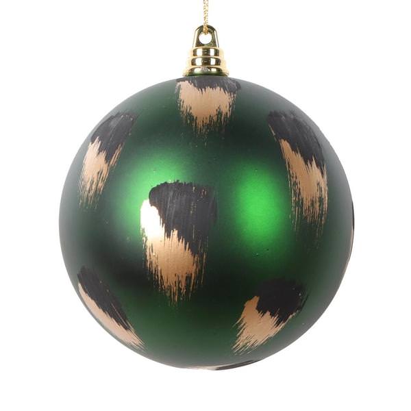 4" Emerald Gold and Black Brush Strokes Ball Ornament (4 pack)