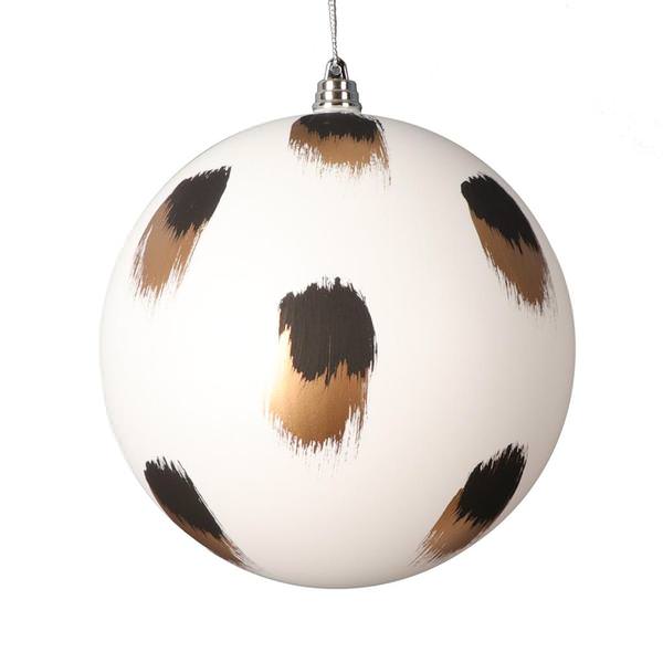 6" White Gold and Black Brush Strokes Ball Ornament (2 pack)