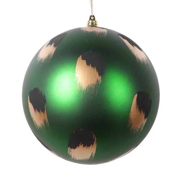 6" Emerald Gold and Black Brush Strokes Ball Ornament (2 pack)
