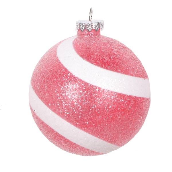 4" Red White Swirl Sugar Glitter Ball Ornament (4 pack)