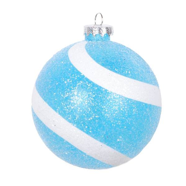 4" Light Blue White Swirl Sugar Glitter Ball Ornament (4 pack)