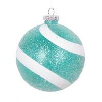 Vickerman 4" Teal White Swirl Sugar Glitter Ball Ornament (4 pack)
