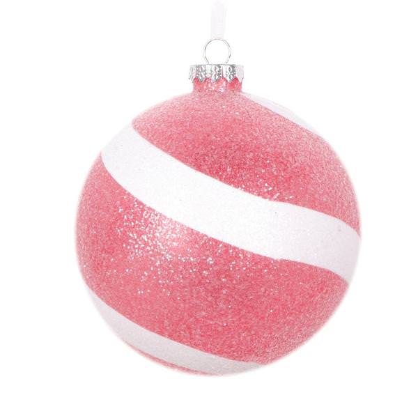 4.75" Red / White Plastic Sugar Glitter Swirl Ball Ornament (3 pack)