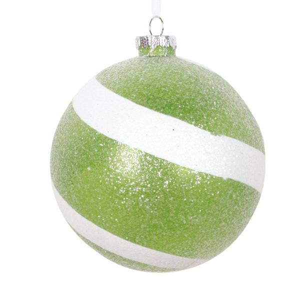 4.75" Lime / White Plastic Sugar Glitter Swirl Ball Ornament (3 pack)
