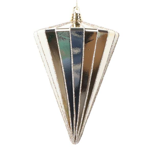 6" Shiny Champagne Cone Ornament (3 Pack)