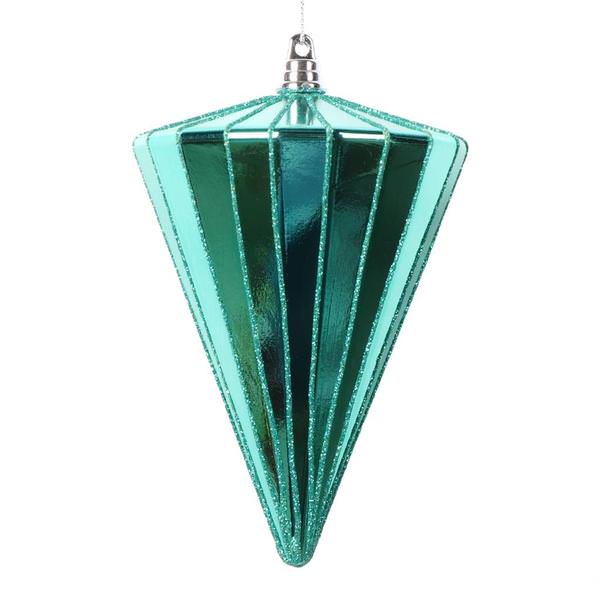 6" Shiny Teal Cone Ornament (3 Pack)