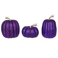 Vickerman 8" Purple Pumpkin Ornaments (3 Pack)