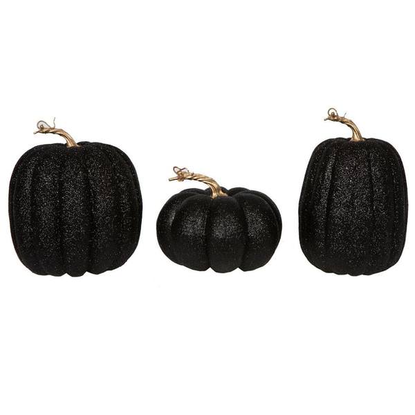 8" Black Pumpkin Ornaments (3 Pack)