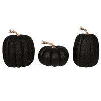 Vickerman 8" Black Pumpkin Ornaments (3 Pack)