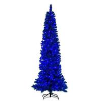Vickerman 7.5' x 35" Flocked Turquoise Pencil 300 Dura-Lit® LED Lights