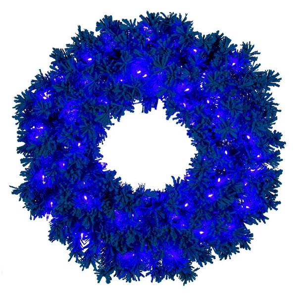 30" Artificial Flocked Turquoise Fir Wreath 100 Dura-Lit® Turquoise LED Lights