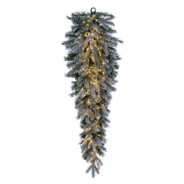 48" Artificial Frosted Douglas Fir Teardrop 200 Warm White LED Lights