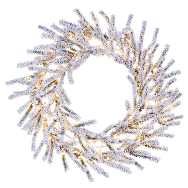30" Artificial Flocked Pistol Pine Wreath 200 Warm White LED Lights
