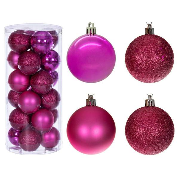 2.4" Hot Pink Matte Glitter Ball Ornament (24 Pack)