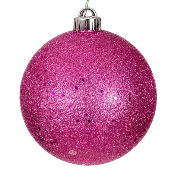 4" Hot Pink Sequin Ball Ornament (6 pack)
