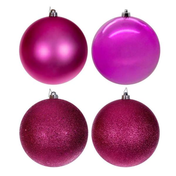 10" Hot Pink 4 Finish Ball Ball Ornament (4 pack)