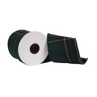 View 4"x15' Black Plaid Taffeta Ribbon