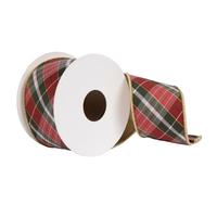 Vickerman 2.5"x15' Grey / Red / Gold Plaid Ribbon