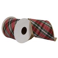 Vickerman 4"x15' Grey Plaid Gold Fused Decorative Ribbon