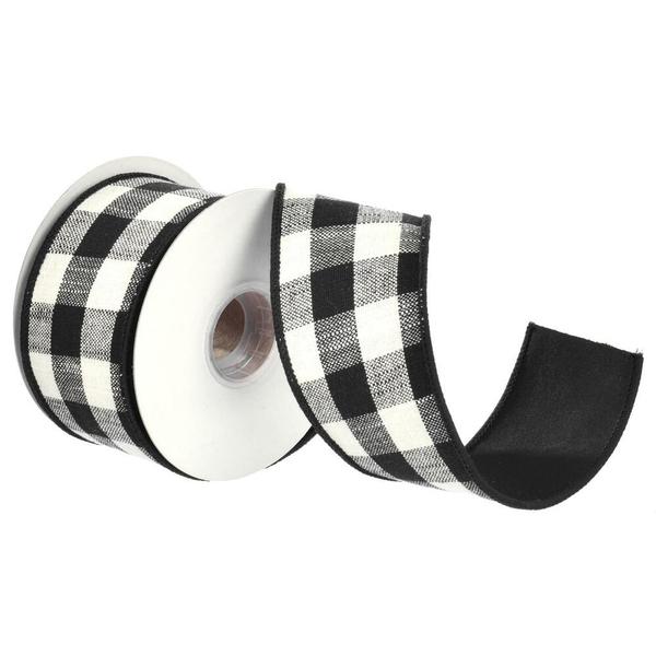 2.5" x 15' Black Checks Taffeta Back Ribbon