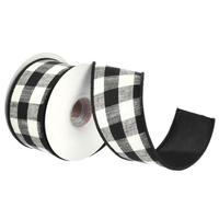 Vickerman 2.5" x 15' Black Checks Taffeta Back Ribbon