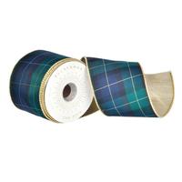 Vickerman 4" x 30' Green Metallic Plaid Ribbon